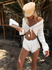 Lace-Up Rolled-Up Shorts Set