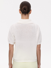 Hollow Draped Snug Knit Polo Shirt