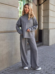 Loose-fitting long pants and knitwear set