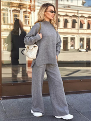 Loose-fitting long pants and knitwear set