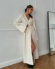 Slit-front long-sleeved tie-back dress