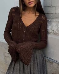 V-neck solid color short knit top