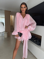 Chiffon lantern sleeve ruffled dress