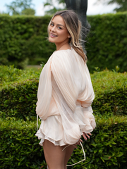 Chiffon lantern sleeve ruffled dress