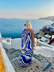 Digital Print Off-Shoulder Loose Dress