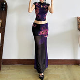 Top With Printed Half-Length Skirt Set