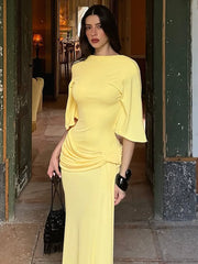 Backless Layered Long Dress With Flowing Ribbons