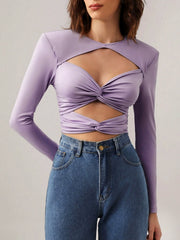 ALLA Hollow Out Langarm-Top mit Handschuhen