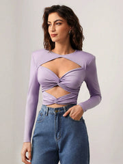 ALLA Hollow Out Langarm-Top mit Handschuhen