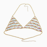 Iridescent Halter Open Back Acrylic Triangle Link Body Chain Bra Top