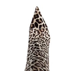 Leopard Print Pointed Toe Knee High Suede Stiletto Boots - Brown