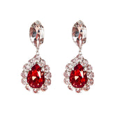 Luxurious Gem Pear Cut Pendant Silver Plated Dangle Earrings - Red