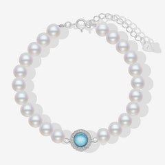Luxuriöses Charm-Armband mit Süßwasserperlen und Zirkonia und Aquamarin-Kristallen
