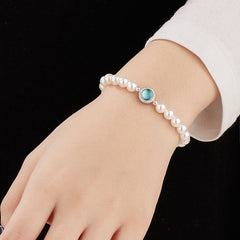 Luxuriöses Charm-Armband mit Süßwasserperlen und Zirkonia und Aquamarin-Kristallen