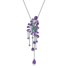 Luxury Green Nano Emerald Star Natural Amethyst Pendant NeckLace
