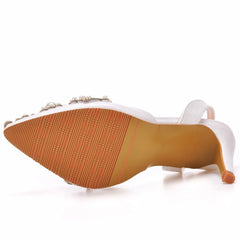Luxury Pearl Embellished Pointed Toe SlingBack Pumps - White