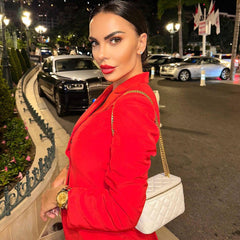 Majestic High Waist Schlaghose Asymmetrischer Einreiher Blazer Passendes Set