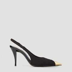 Metallic Toe Cap Pointed Toe Stiletto Tweed SlingBack Pumps - Black