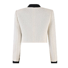 Kurze Tweedjacke im Military-Stil mit Stehkragen, Perlenbesatz und Metallic-Verzierung