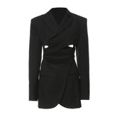 Modern Cut Out Self Tie Wraparound Peak Lapel Long Sleeve Mini Blazer Dress
