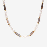 Natural Freshwater Pearl Beaded Baguette Cut Tiger Eye Choker NeckLace