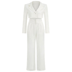 Hübsches Reverskragen Langarm Crop Blazer Passendes Set - Weiß