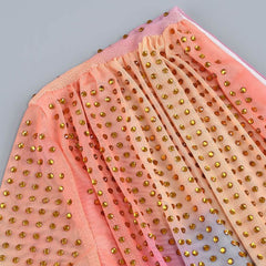 Ombre Rainbow Strass CutOut Split Rüschen One-Shoulder Mesh Midi Cocktailkleid