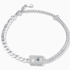 Pave Baguette and Round Cubic Zirconia Trio Cuban Link Chain Bracelet