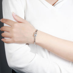 Pave Baguette and Round Cubic Zirconia Trio Cuban Link Chain Bracelet