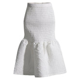 Playful Smocked Flounce Hem High Waist Fit and Flare Midi Skirt