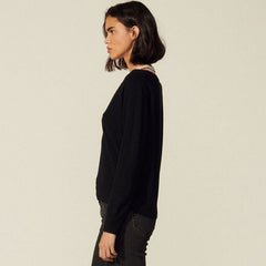 Pull rayé Preppy en mélange de cachemire à col en V profond - Noir