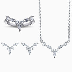 Ruhiges Luxus-Schmuckset aus Sterlingsilber mit Zirkonia-Halo-Cluster in V-Form