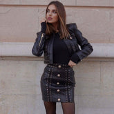 Rebellious Zip Front Golden Eyelash Laced Vegan Leather Jacket Matching Set