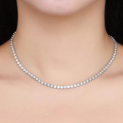 Collier de tennis en argent sterling plaqué rhodium avec lunette en moissanite de 2 mm