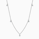 Rolo Chain Rhodium Plated Sterling Silver Dangle Moissanite Droplet Station NeckLace