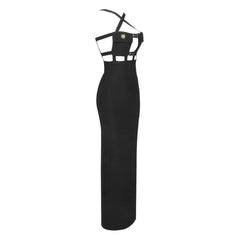 Sexy Maxi-Abendkleid mit überkreuzten Brusttaschen vorne, Cut-Outs, Schnallenriemen und Schlitz