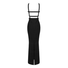 Sexy Maxi-Abendkleid mit überkreuzten Brusttaschen vorne, Cut-Outs, Schnallenriemen und Schlitz