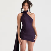 Robe mini en satin sexy drapée à dos nu et sans manches - Violet