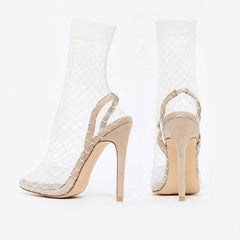 Sandales sexy à bout pointu et talon aiguille en résille - Abricot