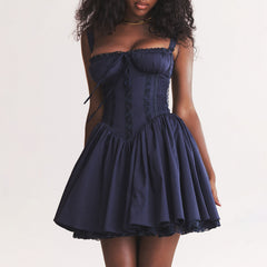 Bustier sexy en dentelle avec nœud papillon et lacets dans le dos, taille basse, mini corset évasé, robe d'été