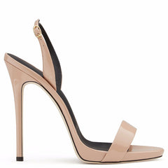 Sandales sexy en cuir verni à bout rond et talon aiguille avec bride arrière - Abricot