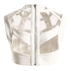 Sexy Solid Color Strappy Lace Up CutOut Layered Denim Crop Tank Top