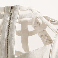 Sexy Solid Color Strappy Lace Up CutOut Layered Denim Crop Tank Top