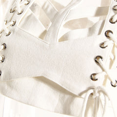 Sexy Solid Color Strappy Lace Up CutOut Layered Denim Crop Tank Top