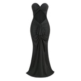 Sexy verdrehtes, herzförmiges, gerüschtes, drapiertes Maxi-Abendkleid mit Rüschenausschnitt und Meerjungfrau-Muster