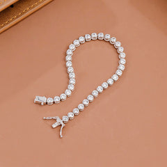 Shiny Sterling Silver Round Bezel 3MM Cubic Zirconia Tennis Bracelet