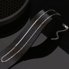 Sparkle Cubic Zirconia Sterling Silver Paper Clip Link Choker NeckLace
