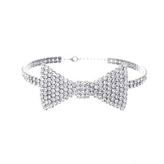 Sparkly Crystal Embellished Bow Detail Choker NeckLace - Silver
