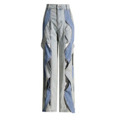 Sparkly Crystal Wavy CutOut High Waist Two Tone Wide Leg Denim Pants