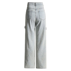 Pantalon en jean taille haute à jambe large et à découpes ondulées en cristal scintillant